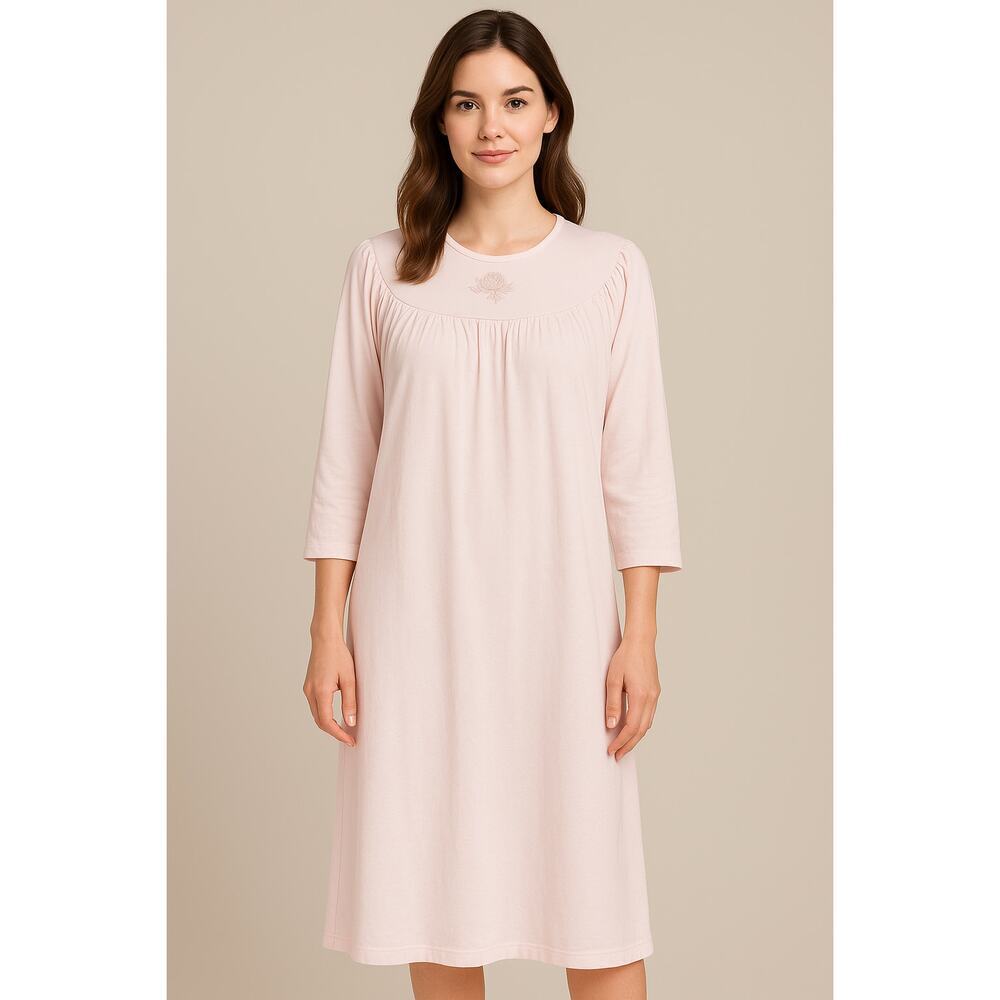 The Vermont Country Store Long Sleeve Cotton Nightgown Pale Pink Size XS